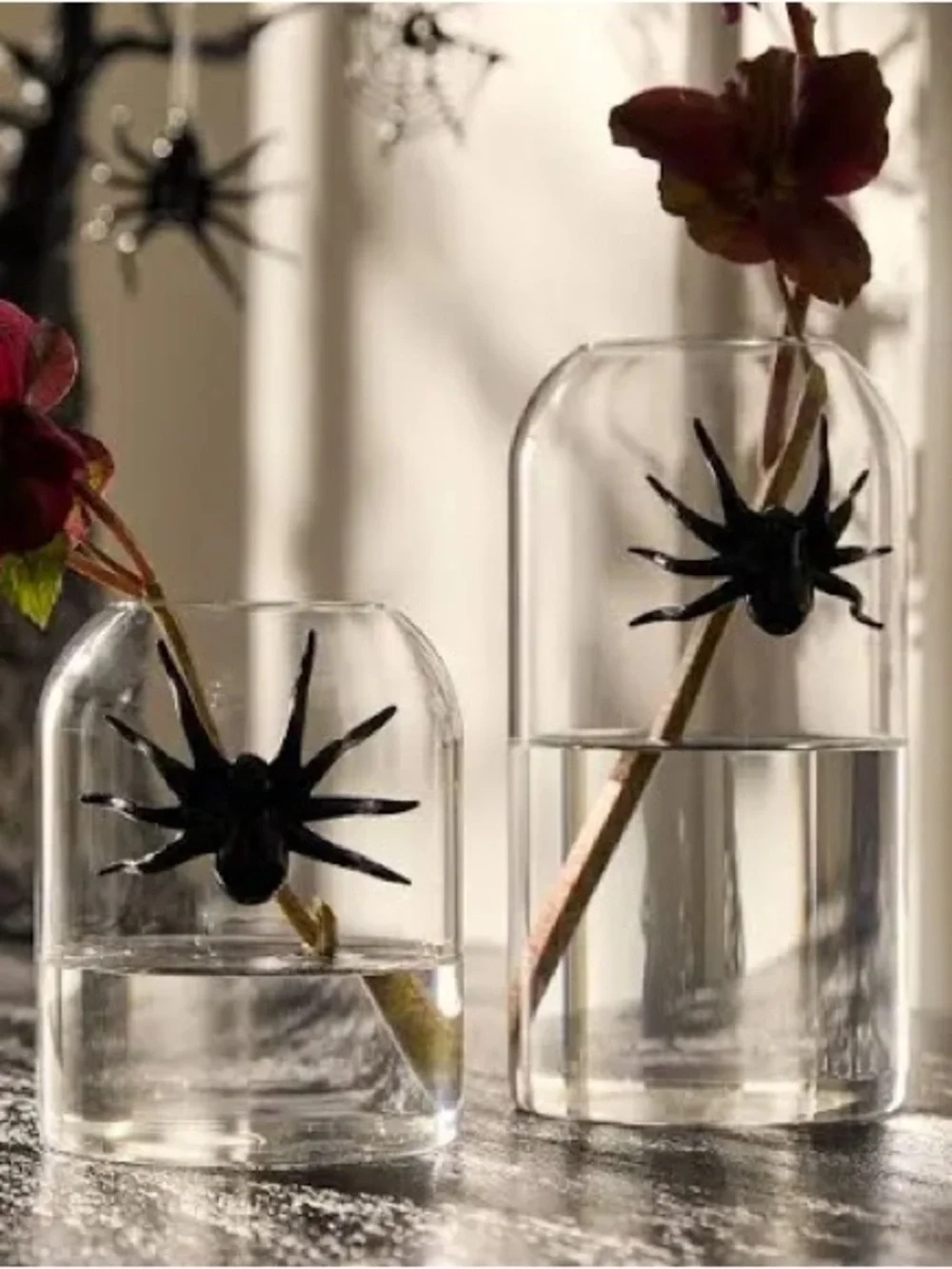 West Elm Clear Glass Dome Bud Vase with Black Spider 🕷️ Accent BBIB